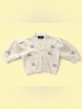 Cider Ivory Knit Cardigan with Lavender Floral Embroidery